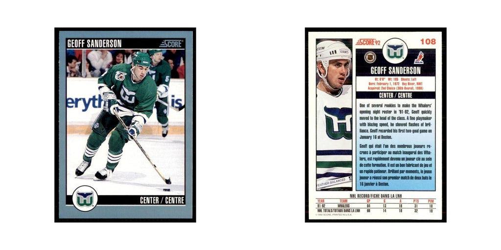 1992 Score Canadian Geoff Sanderson Hartford Whalers #108