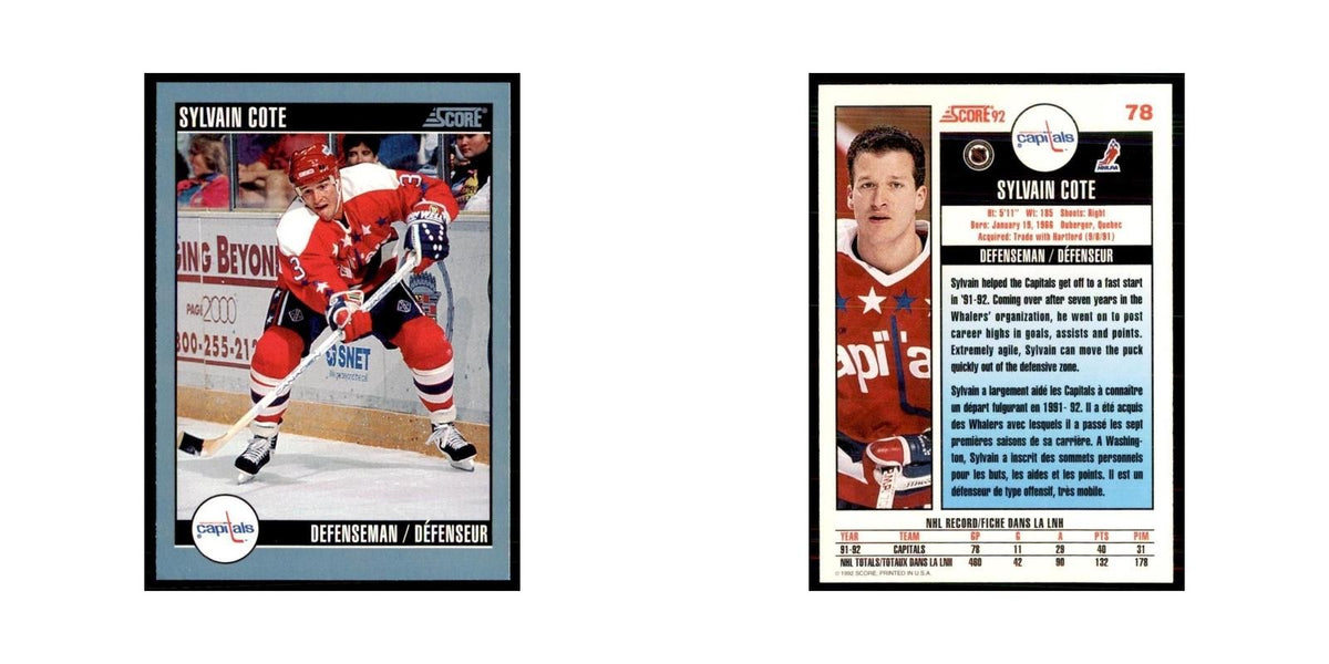 1992 Score Canadian Sylvain Cote Washington Capitals #78