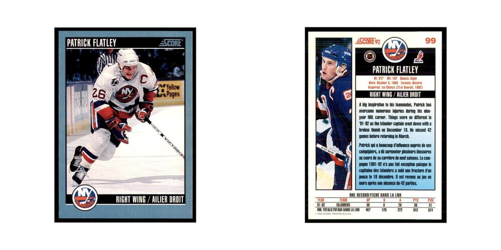 1992 Score Canadian Patrick Flatley New York Islanders #99