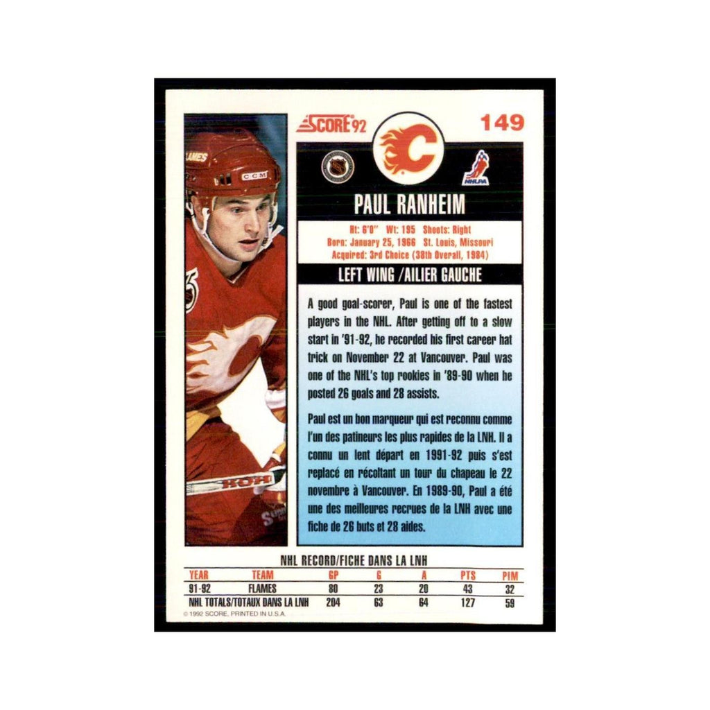 1992 Score Canadian Paul Ranheim Calgary Flames #149