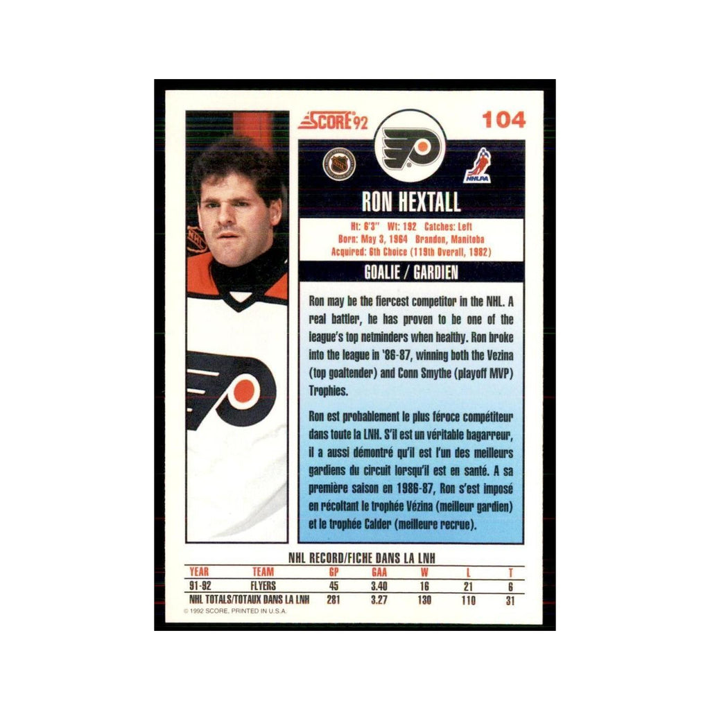1992 Score Canadian Ron Hextall Philadelphia Flyers #104