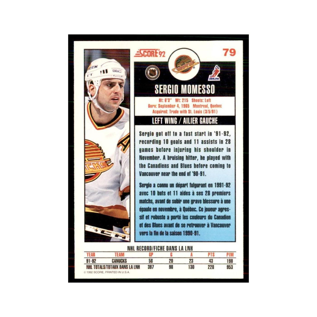 1992 Score Canadian Sergio Momesso Vancouver Canucks #79