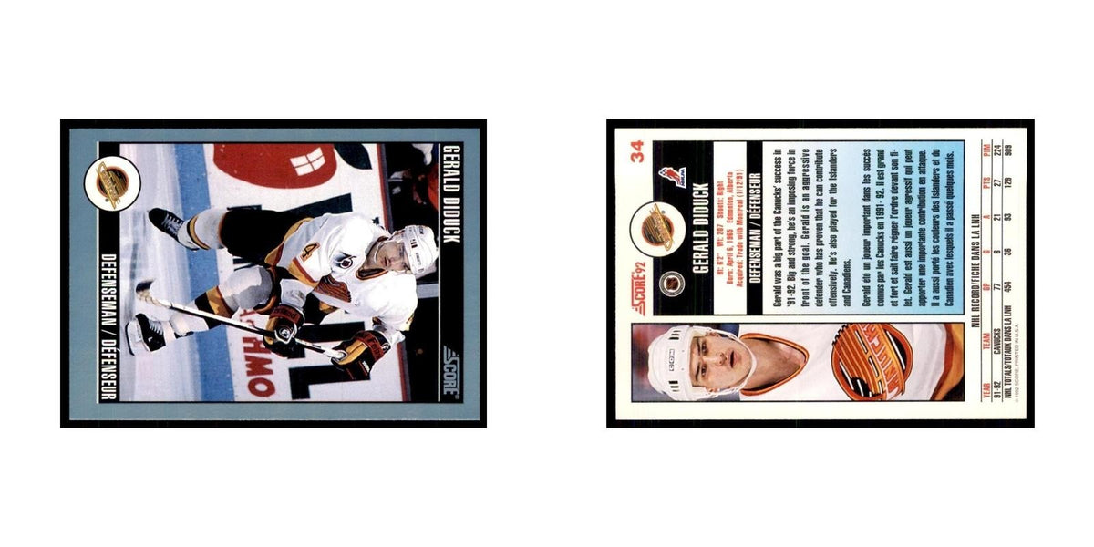 1992 Score Canadian Gerald Diduck Vancouver Canucks #34