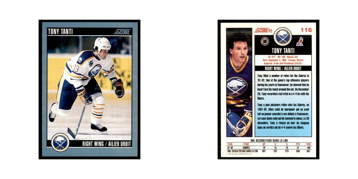 1992 Score Canadian Tony Tanti Buffalo Sabres #116