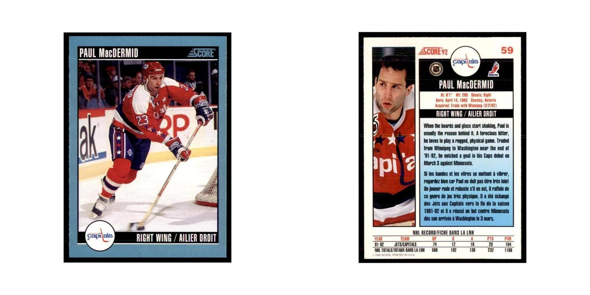 1992 Score Canadian Paul MacDermid Washington Capitals #59