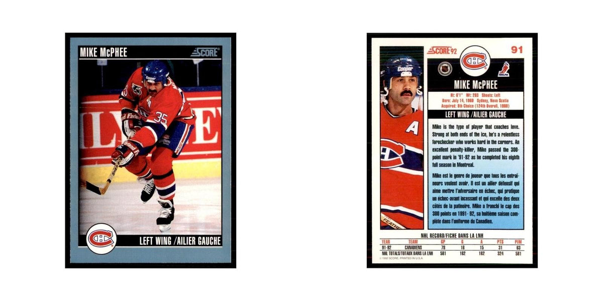1992 Score Canadian Mike McPhee Montreal Canadiens #91