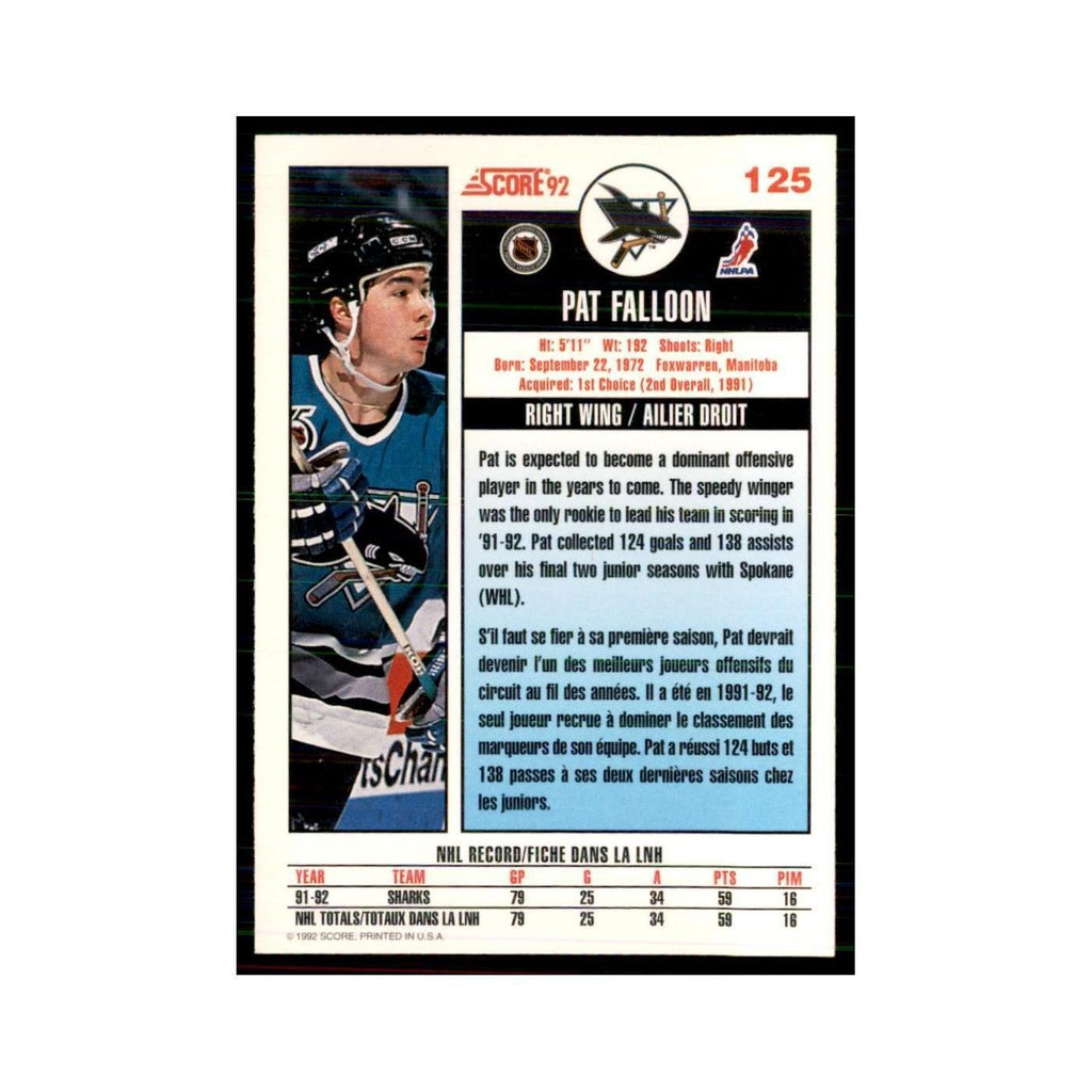 1992 Score Canadian Pat Falloon San Jose Sharks #125