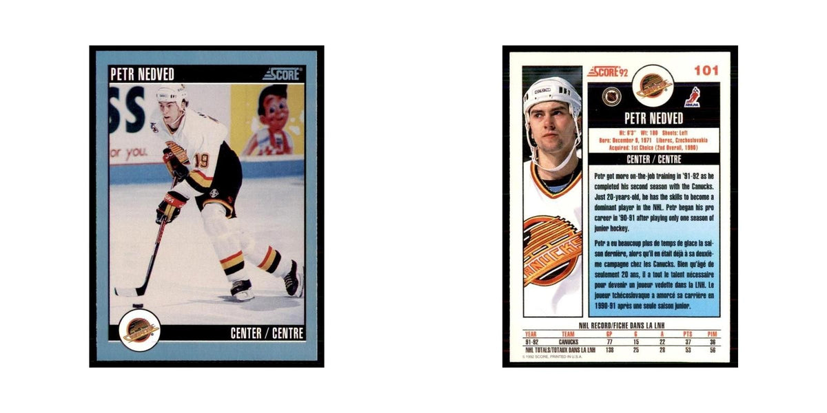 1992 Score Canadian Petr Nedved Vancouver Canucks #101