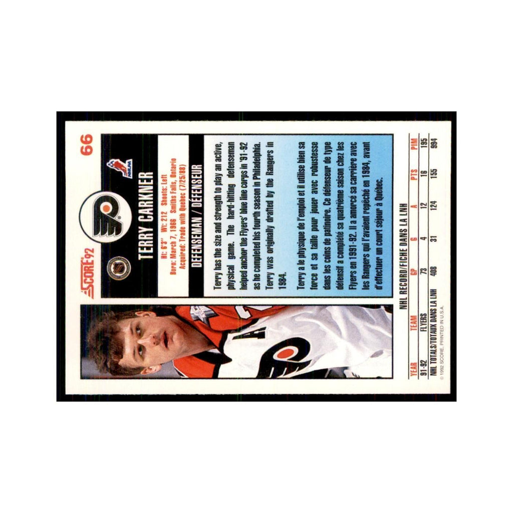 1992 Score Canadian Terry Carkner Philadelphia Flyers #66