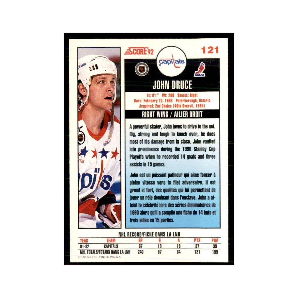 1992 Score Canadian John Druce Washington Capitals #121