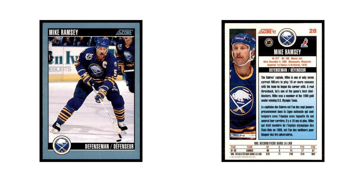 1992 Score Canadian Mike Ramsey Buffalo Sabres #28