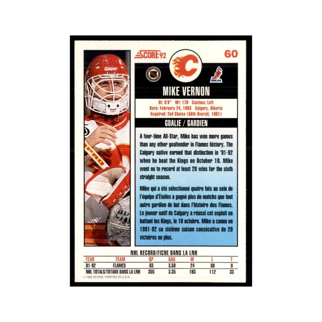 1992 Score Canadian Mike Vernon Calgary Flames #60