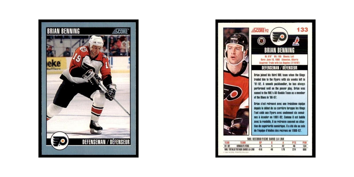 1992 Score Canadian Brian Benning Philadelphia Flyers #133
