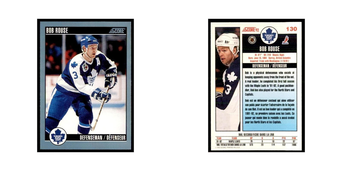 1992 Score Canadian Bob Rouse Toronto Maple Leafs #130