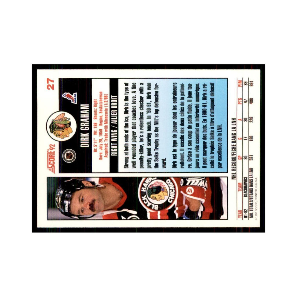1992 Score Canadian Dirk Graham Chicago Blackhawks #27