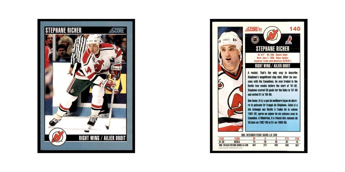 1992 Score Canadian Stephane Richer New Jersey Devils #140