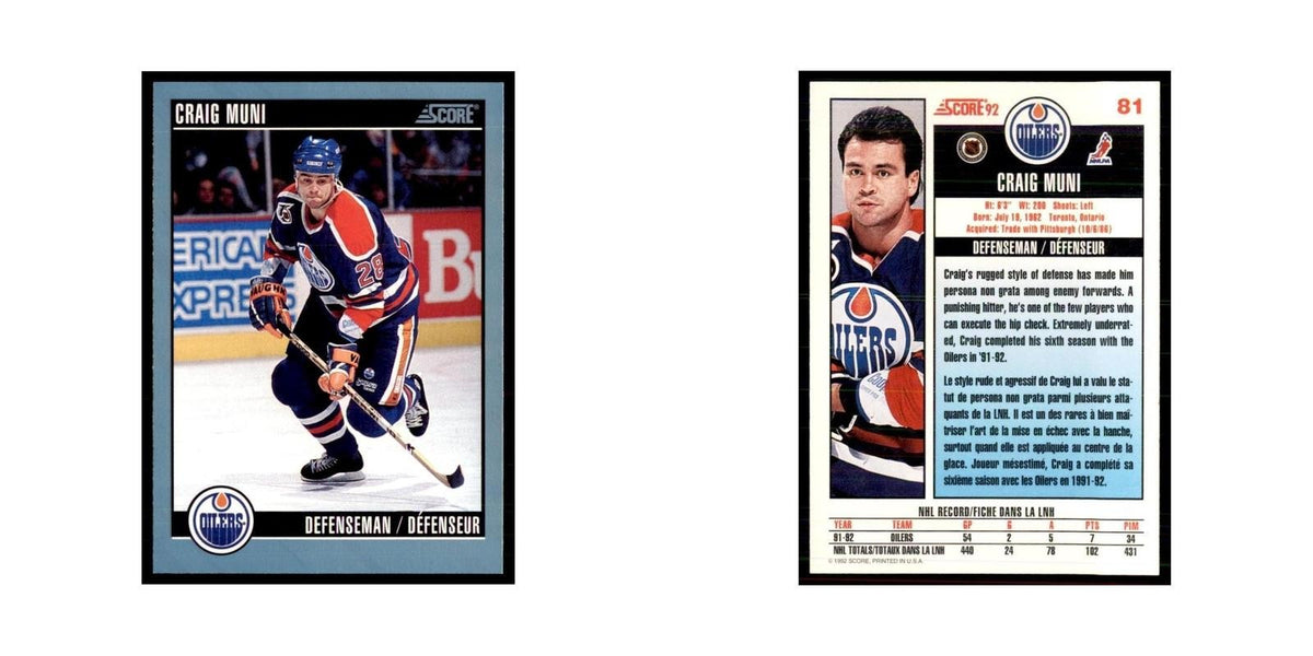 1992 Score Canadian Craig Muni Edmonton Oilers #81