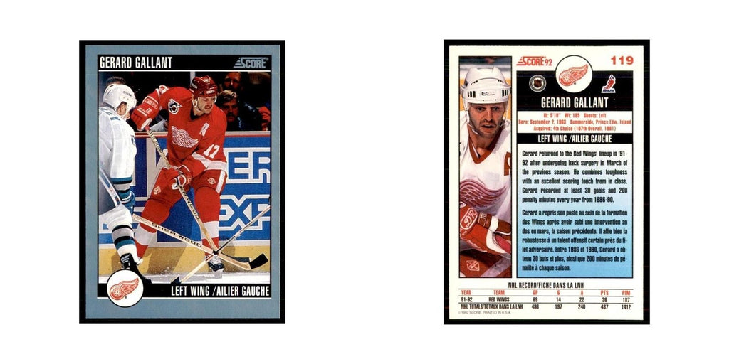 1992 Score Canadian Gerard Gallant Detroit Red Wings #119