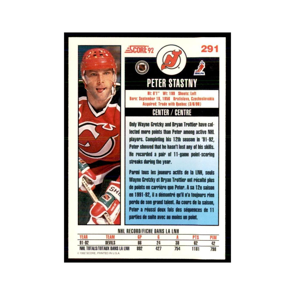 1992 Score Canadian Peter Stastny New Jersey Devils #291