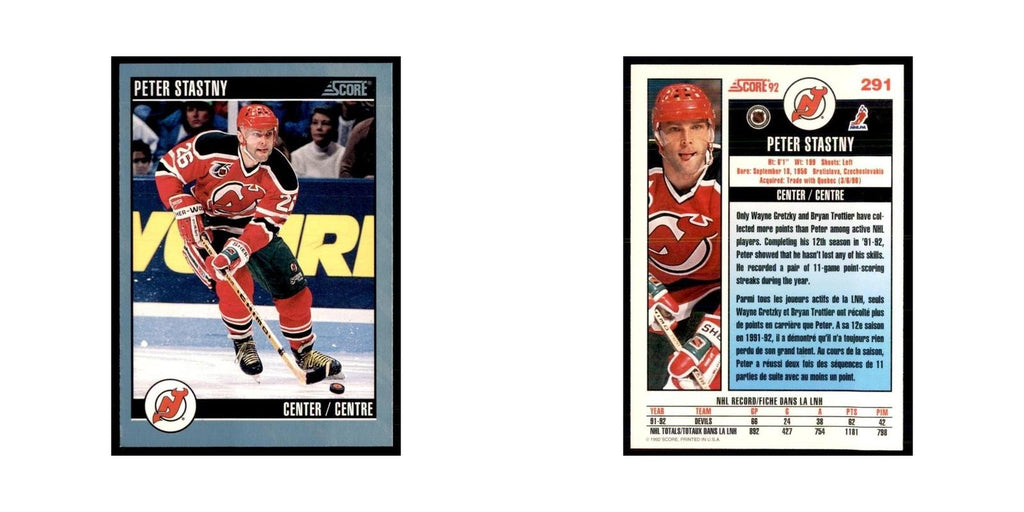 1992 Score Canadian Peter Stastny New Jersey Devils #291