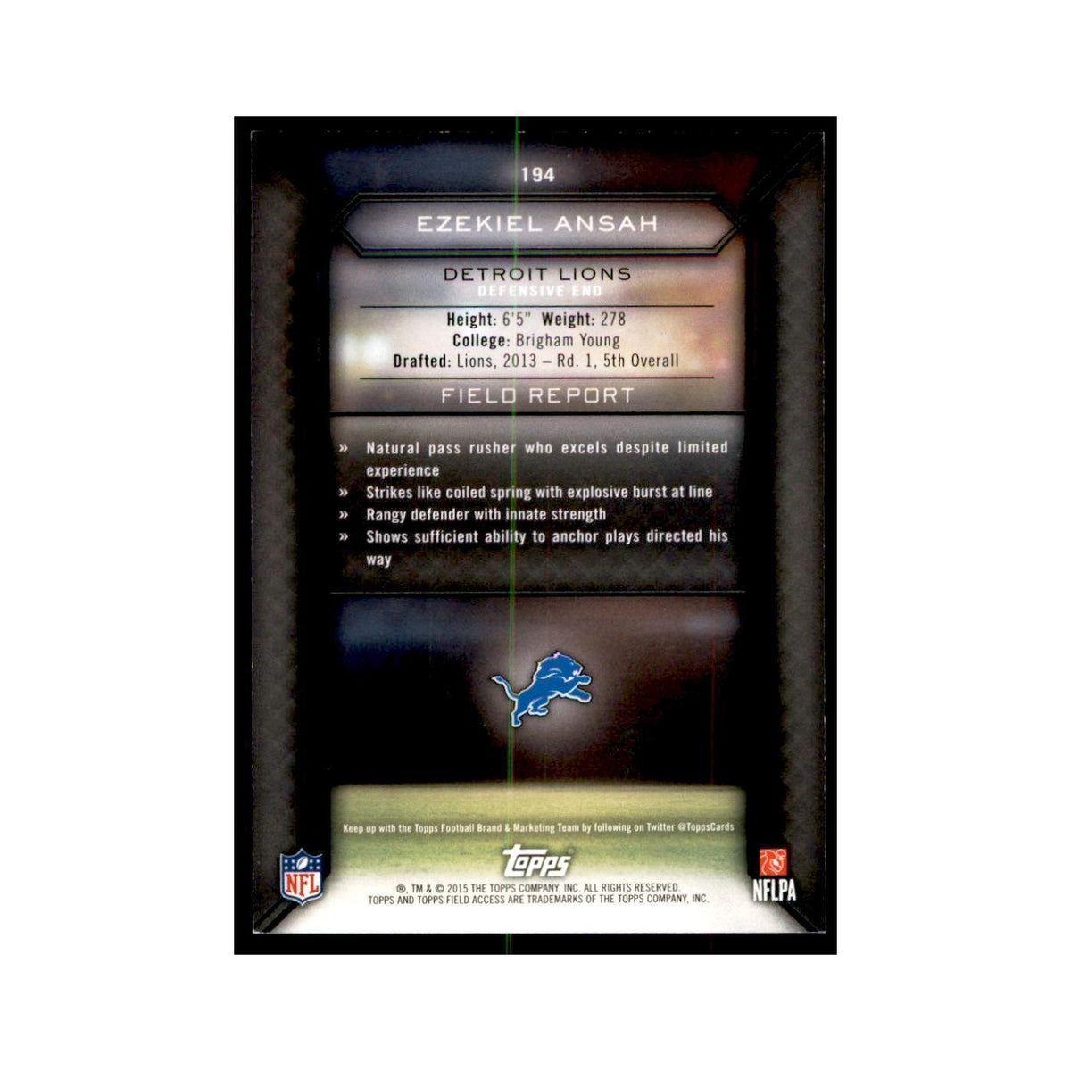 2015 Topps Field Access Ezekiel Ansah Football Cards #194