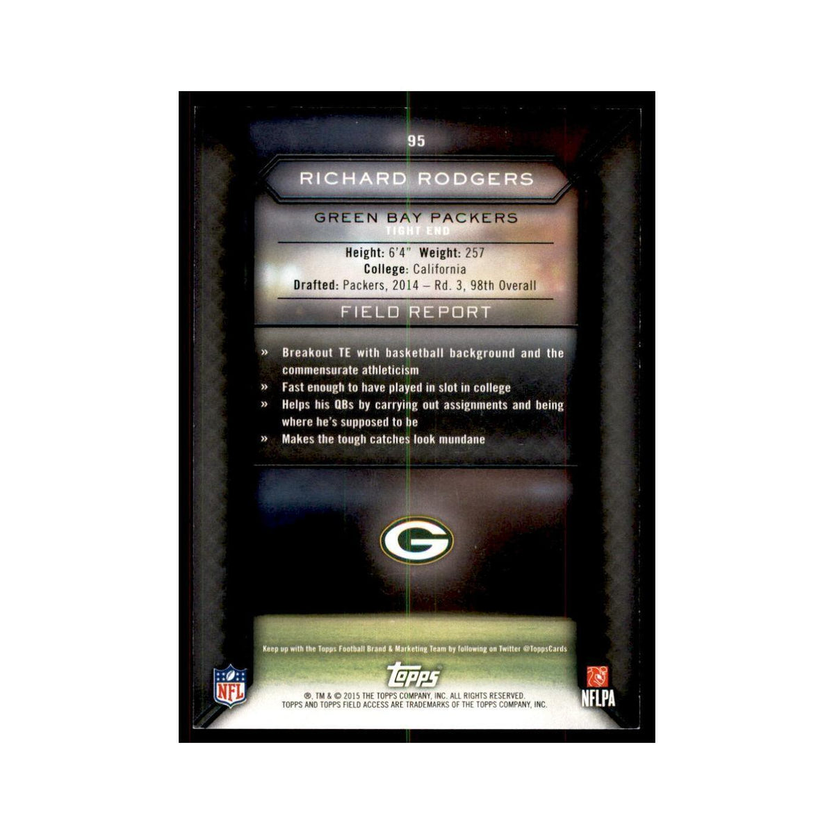 2015 Topps Field Access Richard Rodgers Football Cards #95