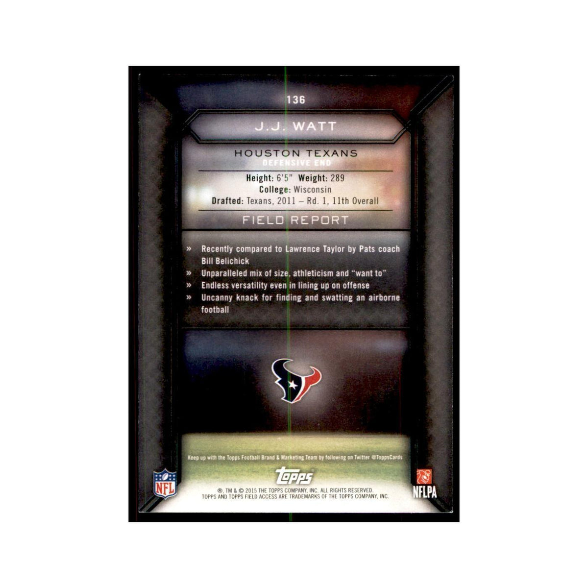 2015 Topps Field Access J.J. Watt Football Cards #136