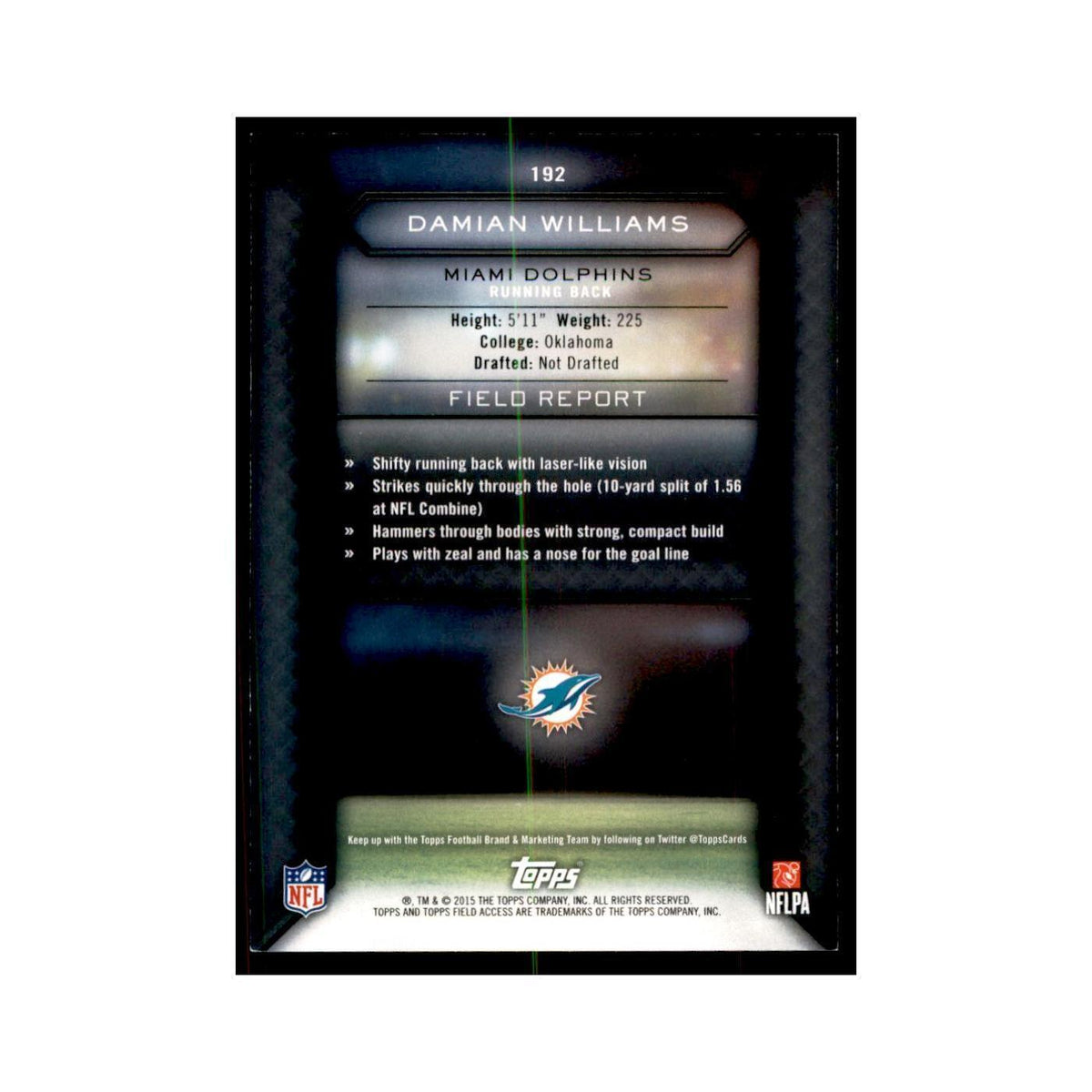 2015 Topps Field Access Damian Williams Football Cards #192