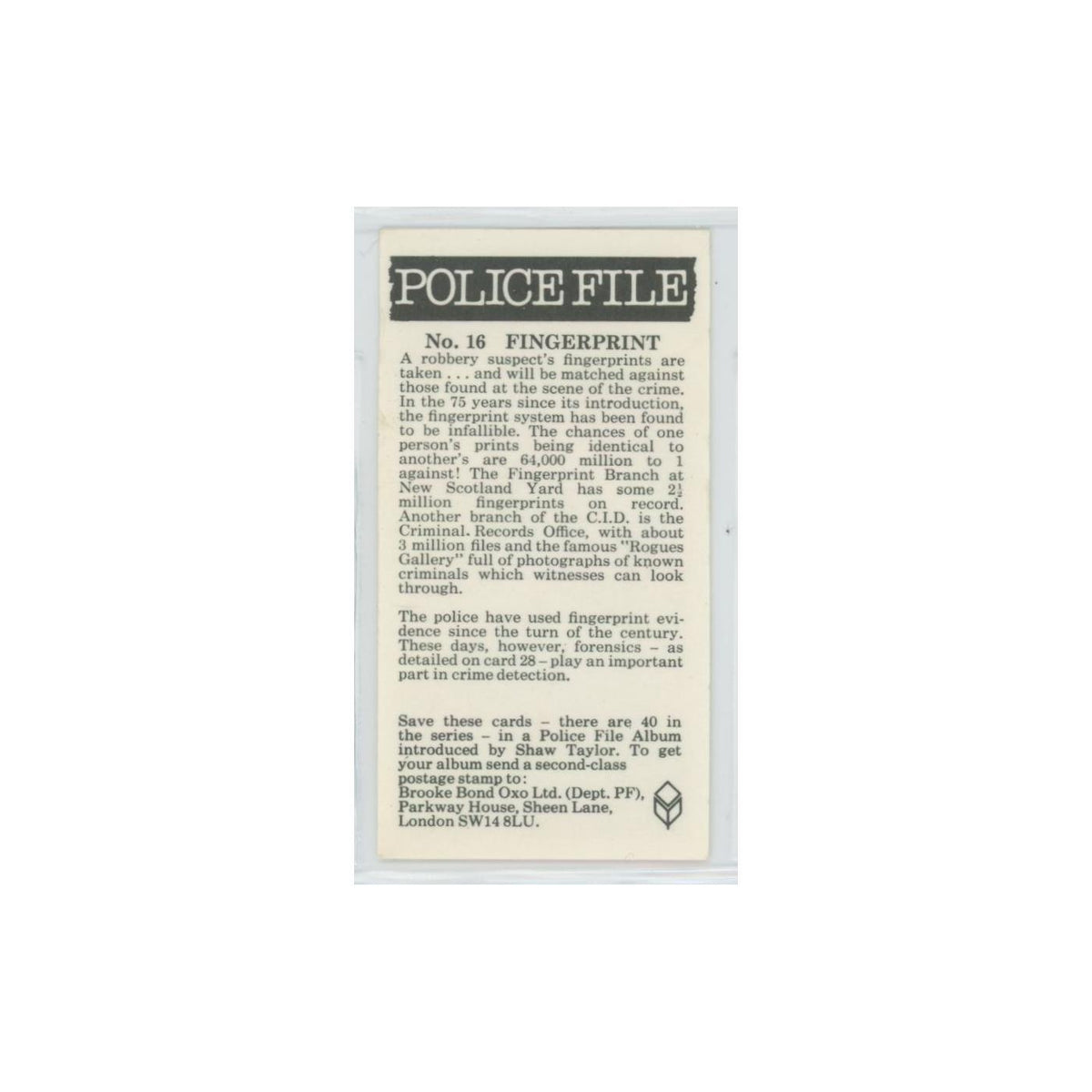 1977 Brooke Bond Police File Fingerprint #16