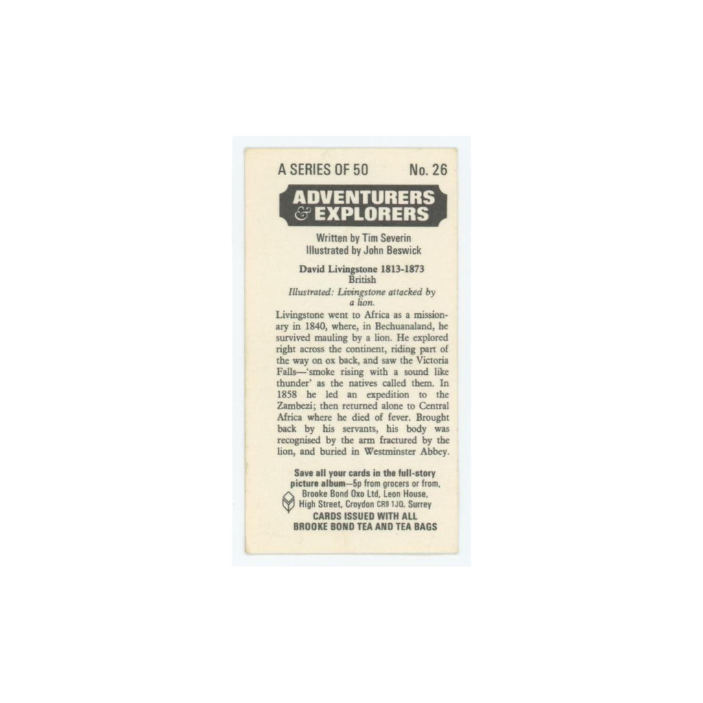1973 Brooke Bond Adventurers Explorers David Livingstone #26