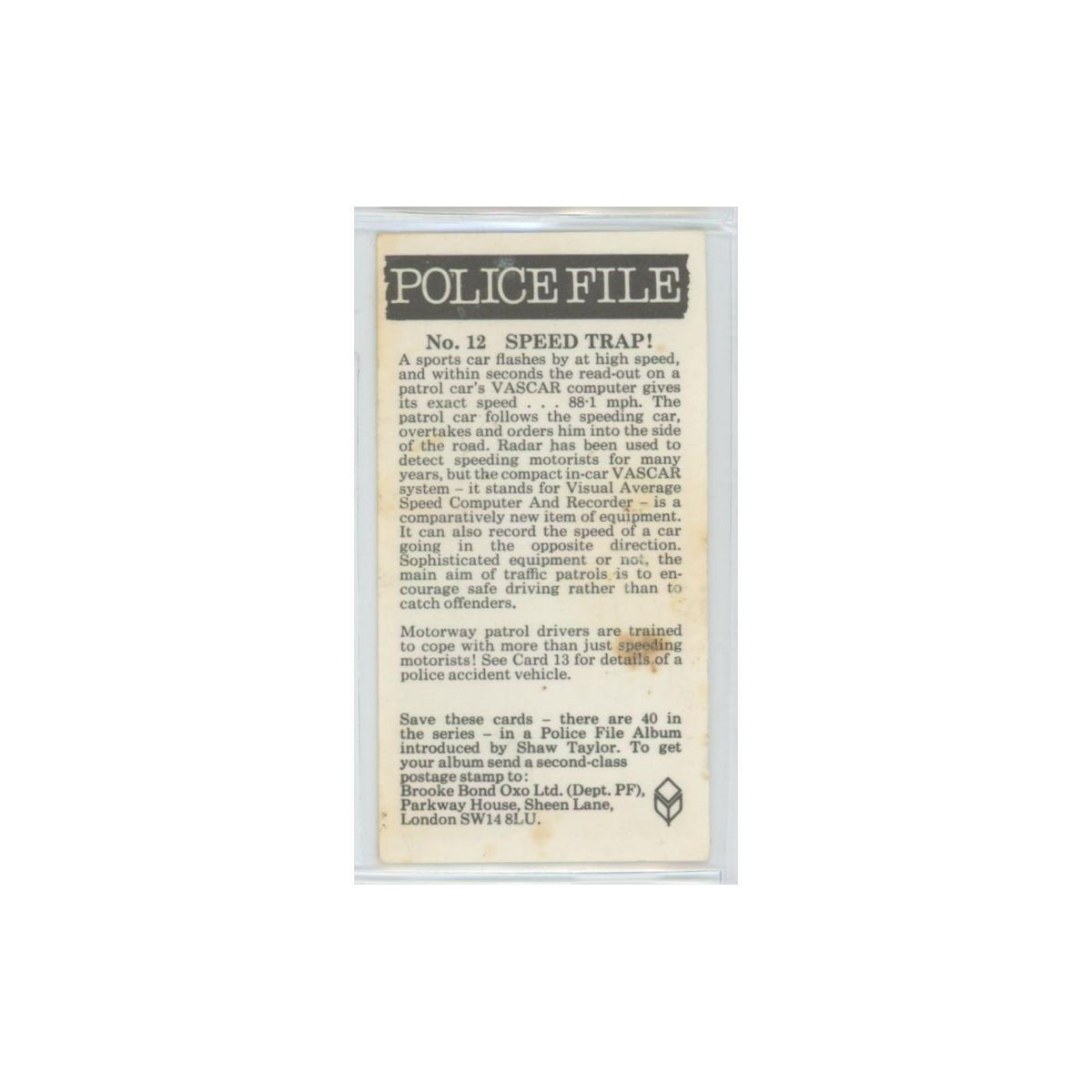 1977 Brooke Bond Police File Speed Trap #12