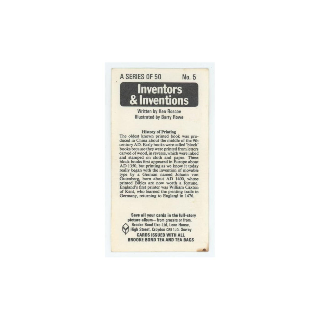 1975 Brooke Bond Inventors Inventions History of Printing #5