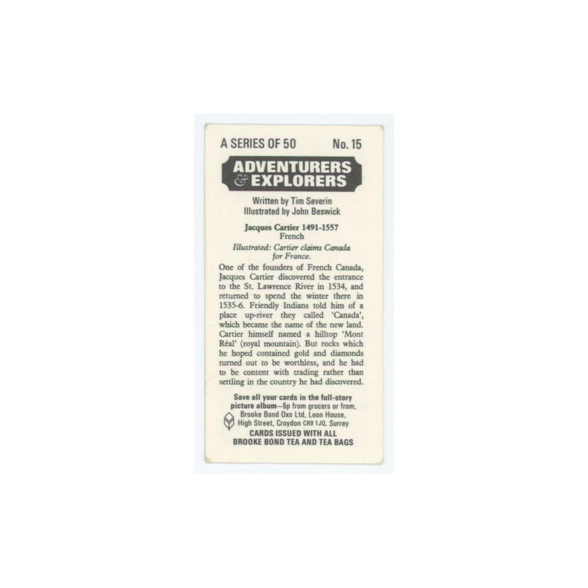 1973 Brooke Bond Adventurers Explorers Jacques Cartier #15
