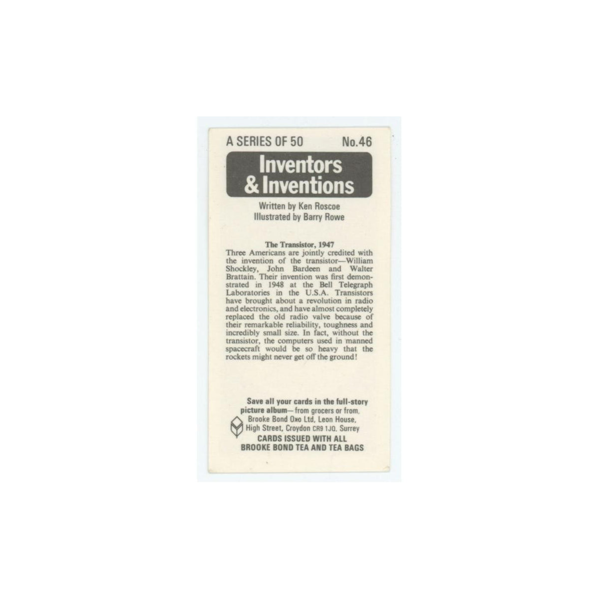 1975 Brooke Bond Inventors Inventions The Transistor #46