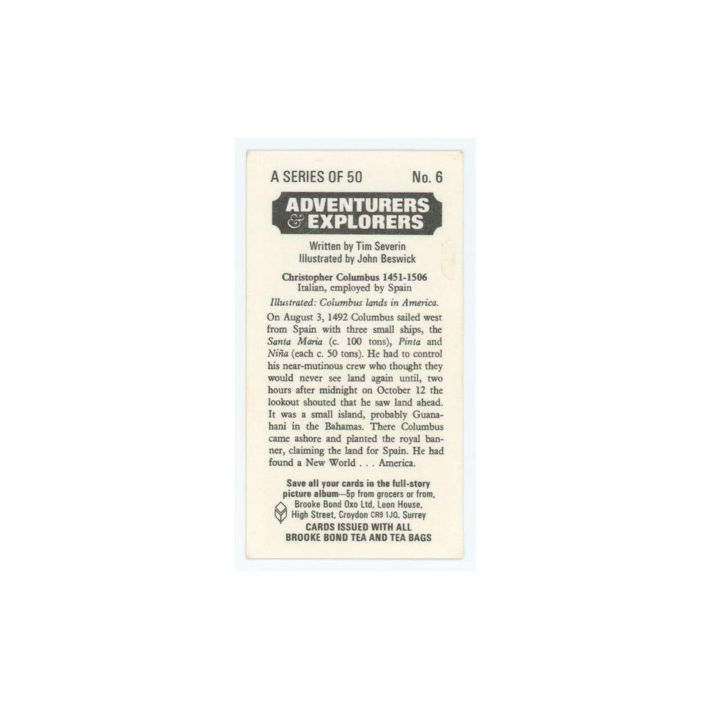 1973 Brooke Bond Adventurers Explorers Christopher Columbus #6
