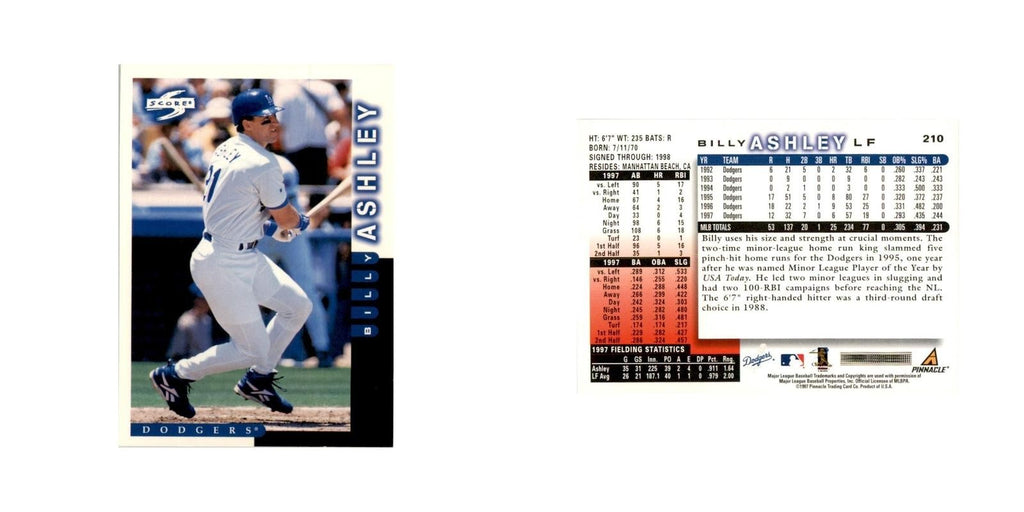1998 Score Billy Ashley Baseball Cards #210