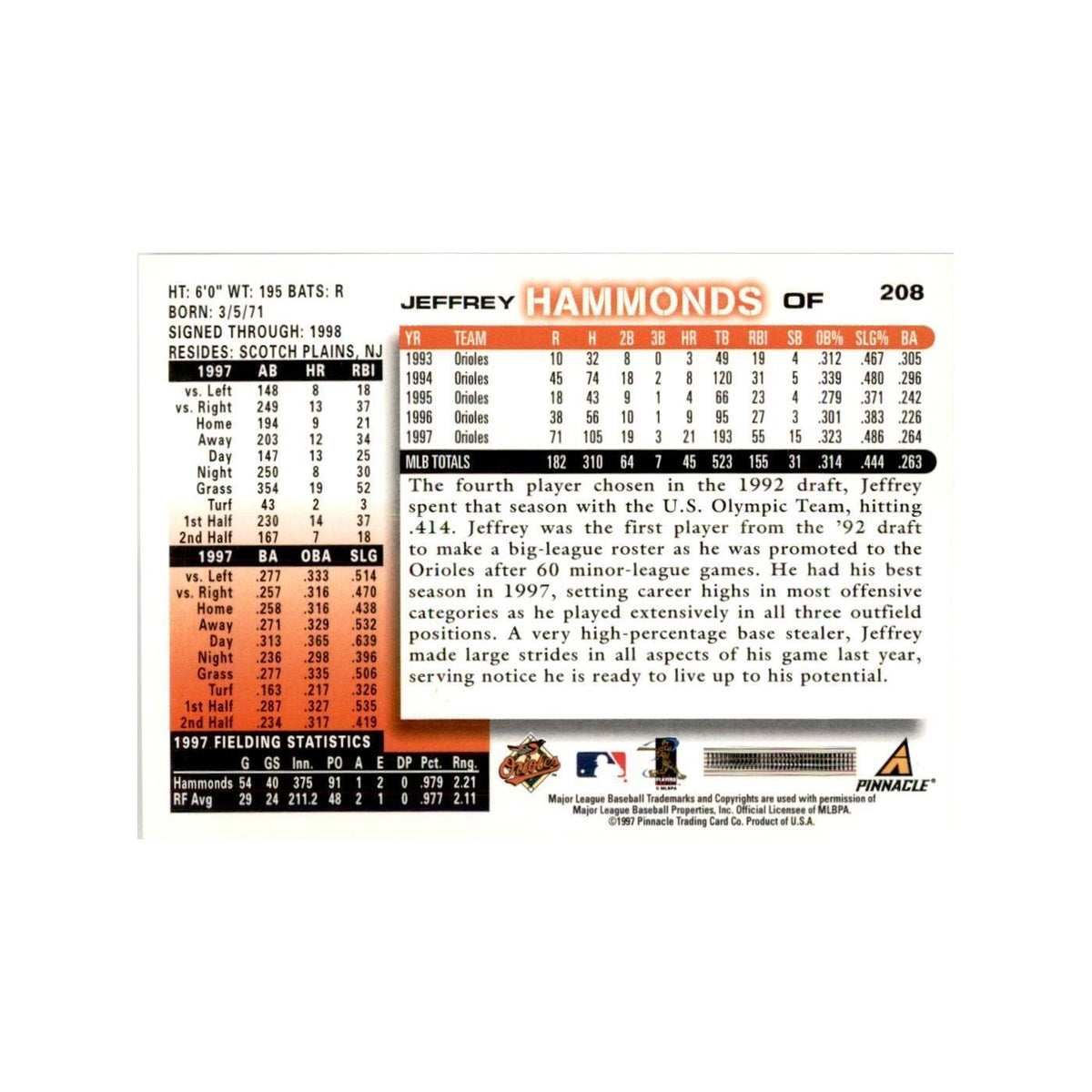 1998 Score Jeffrey Hammonds Baseball Cards #208