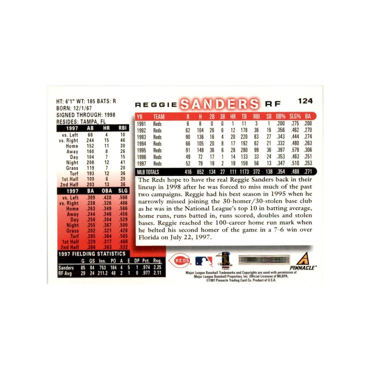 1998 Score Reggie Sanders Baseball Cards #124