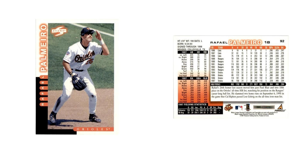1998 Score Rafael Palmeiro Baseball Cards #92