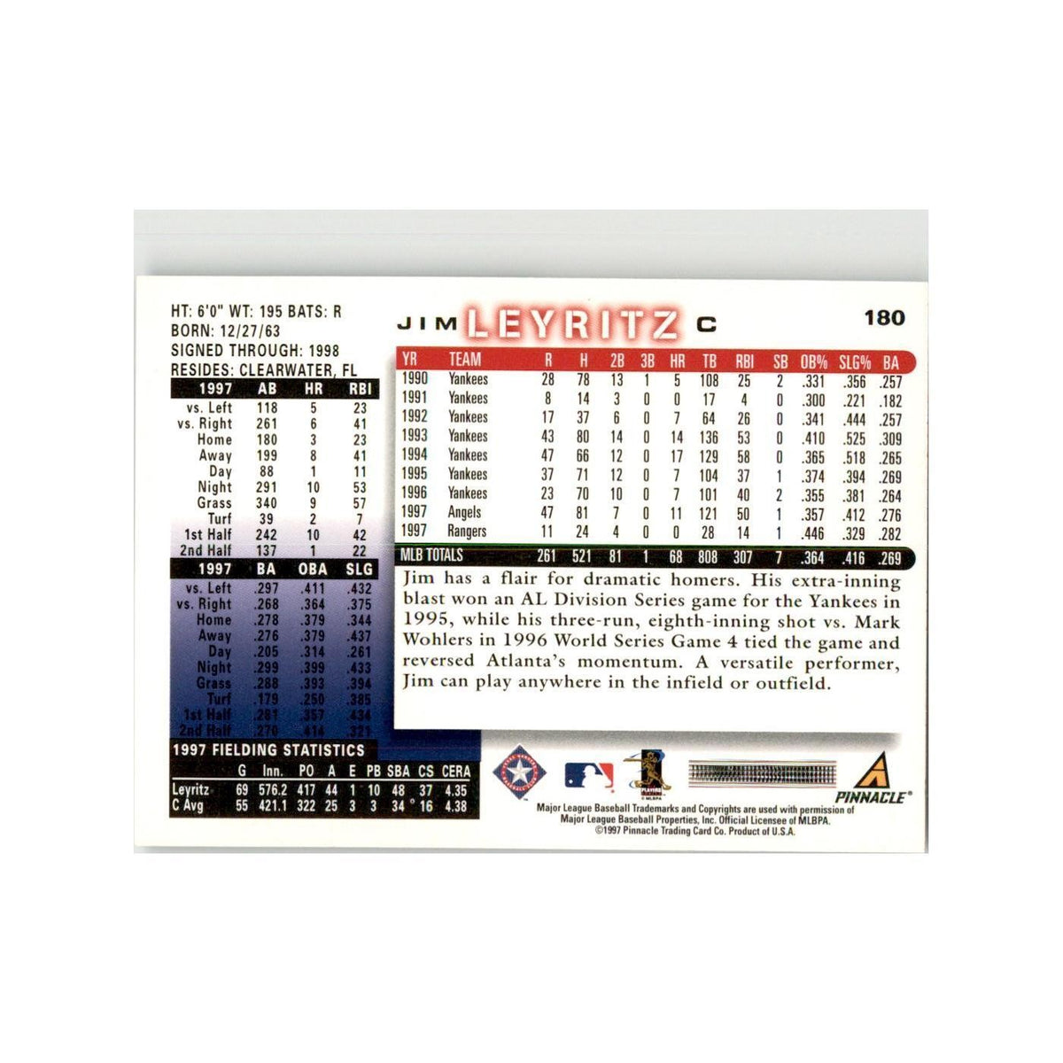 1998 Score Jim Leyritz Baseball Cards #180