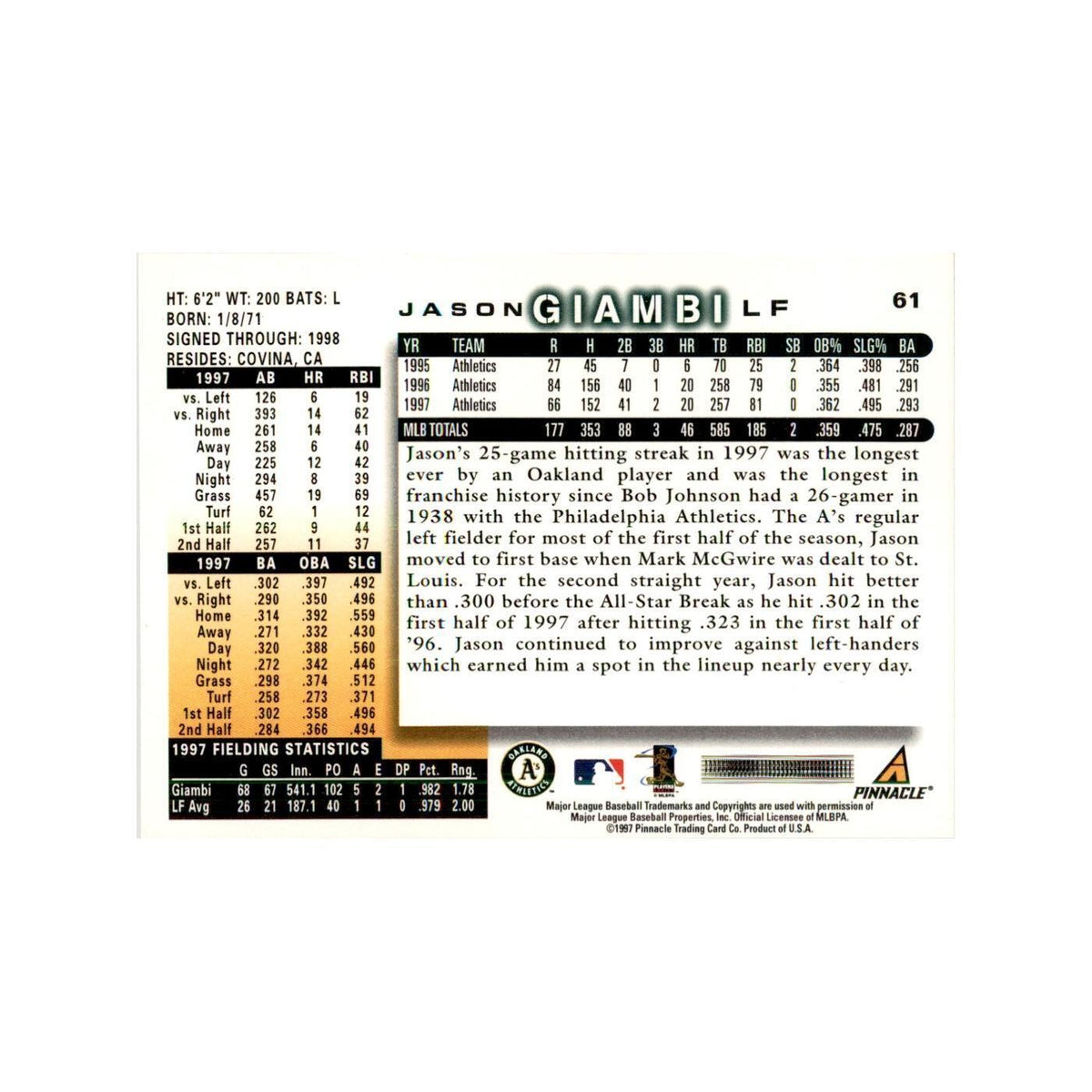 1998 Score Jason Giambi Baseball Cards #61
