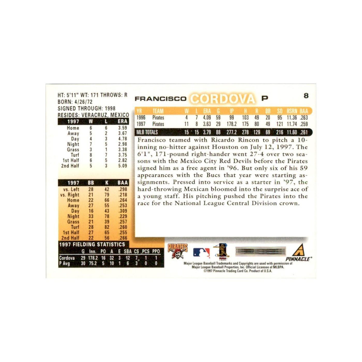 1998 Score Francisco Cordova Baseball Cards #8