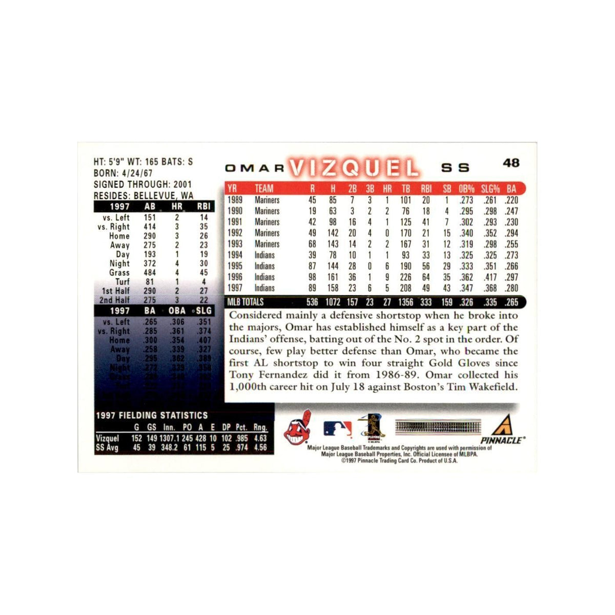 1998 Score Omar Vizquel Baseball Cards #48