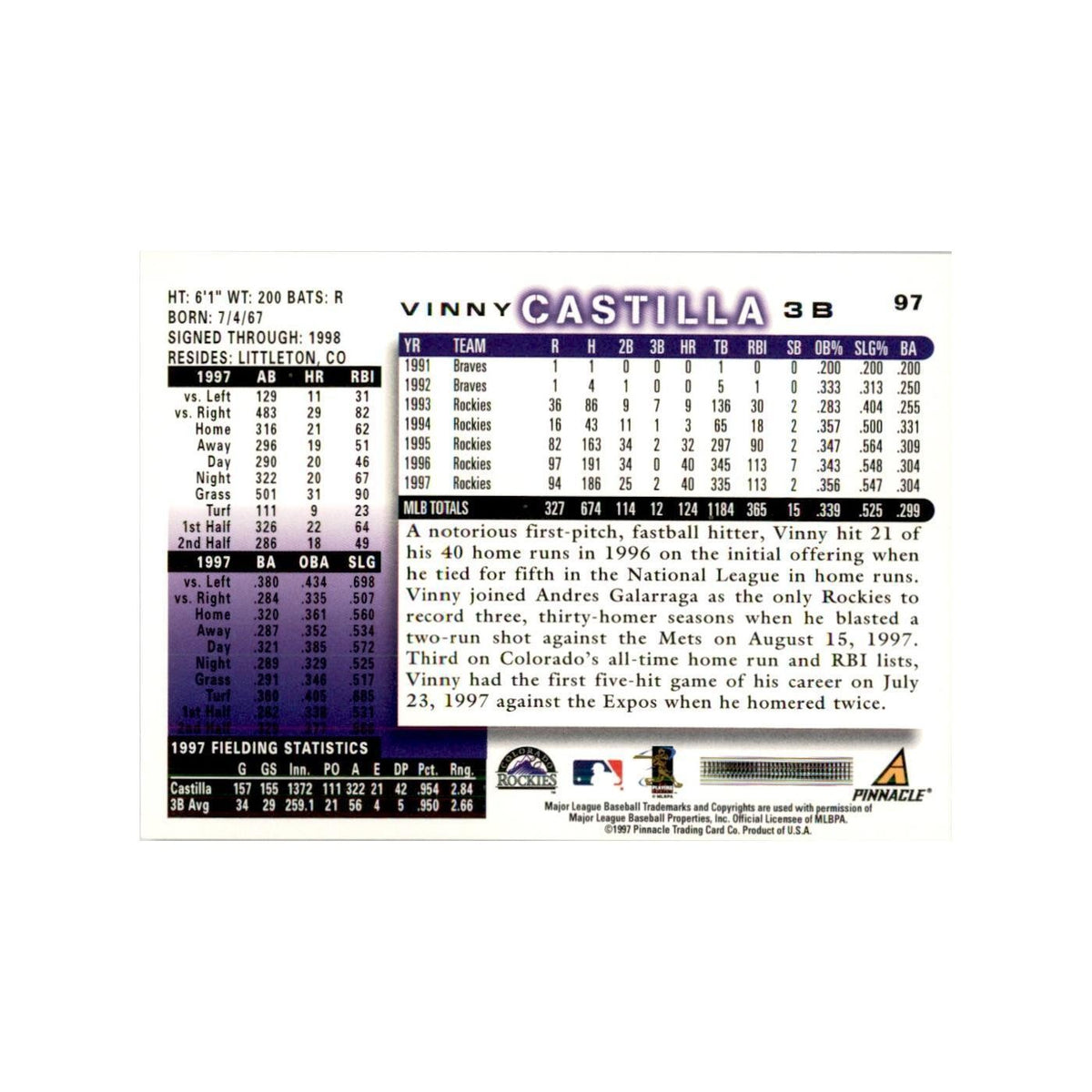 1998 Score Vinny Castilla Baseball Cards #97