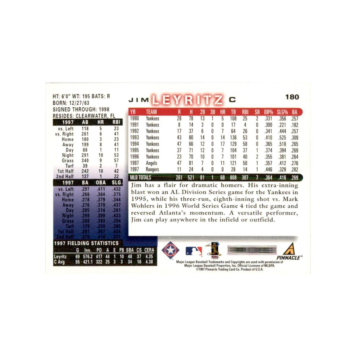 1998 Score Jim Leyritz Baseball Cards #180