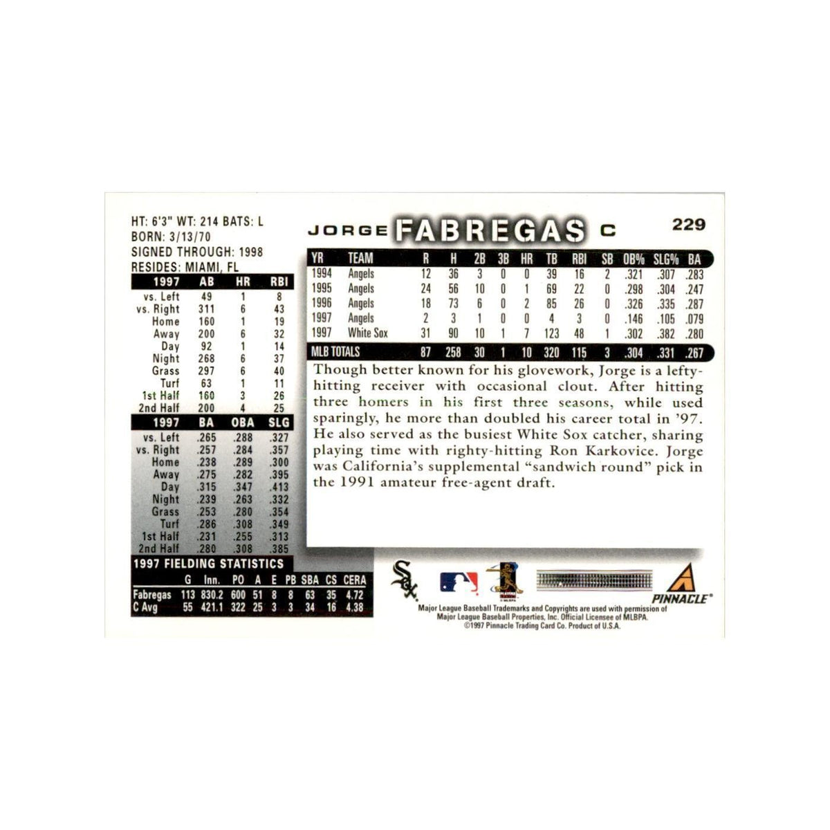 1998 Score Jorge Fabregas Baseball Cards #229
