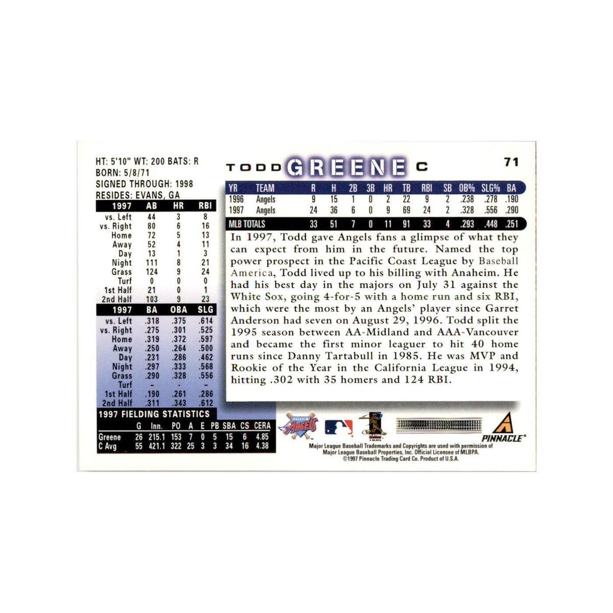 1998 Score Todd Greene Baseball Cards #71