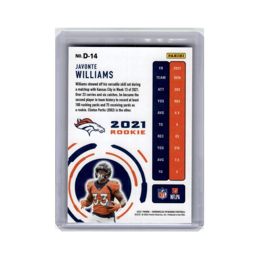 Javonte Williams 2021 Panini Chronicles Dynagon Rookies #D-14 Denver Broncos NM