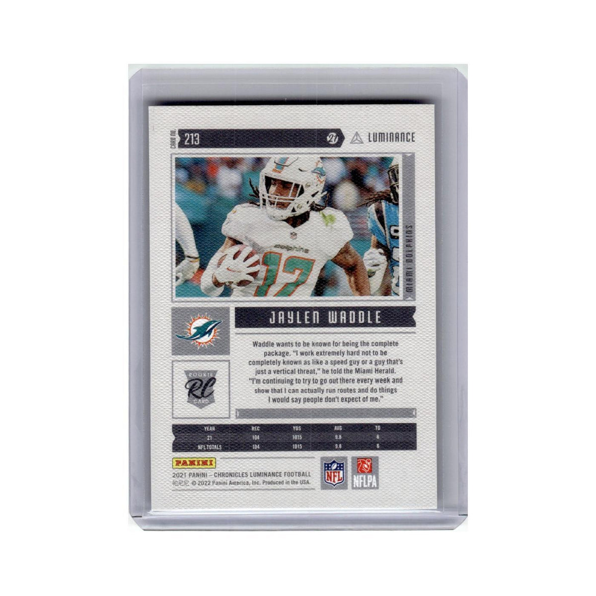 Jaylen Waddle Rookie 2021 Panini Chronicles Luminance #213 Miami Dolphins NM