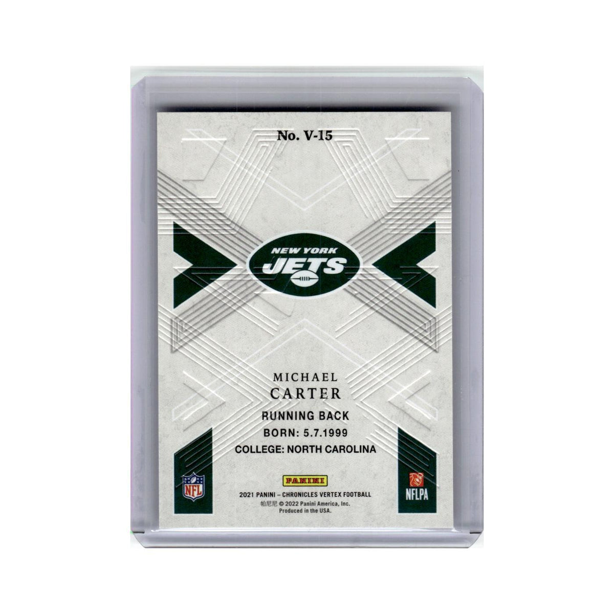 Michael Carter Rookie 2021 Panini Chronicles Vertex #V-15 New York Jets NM